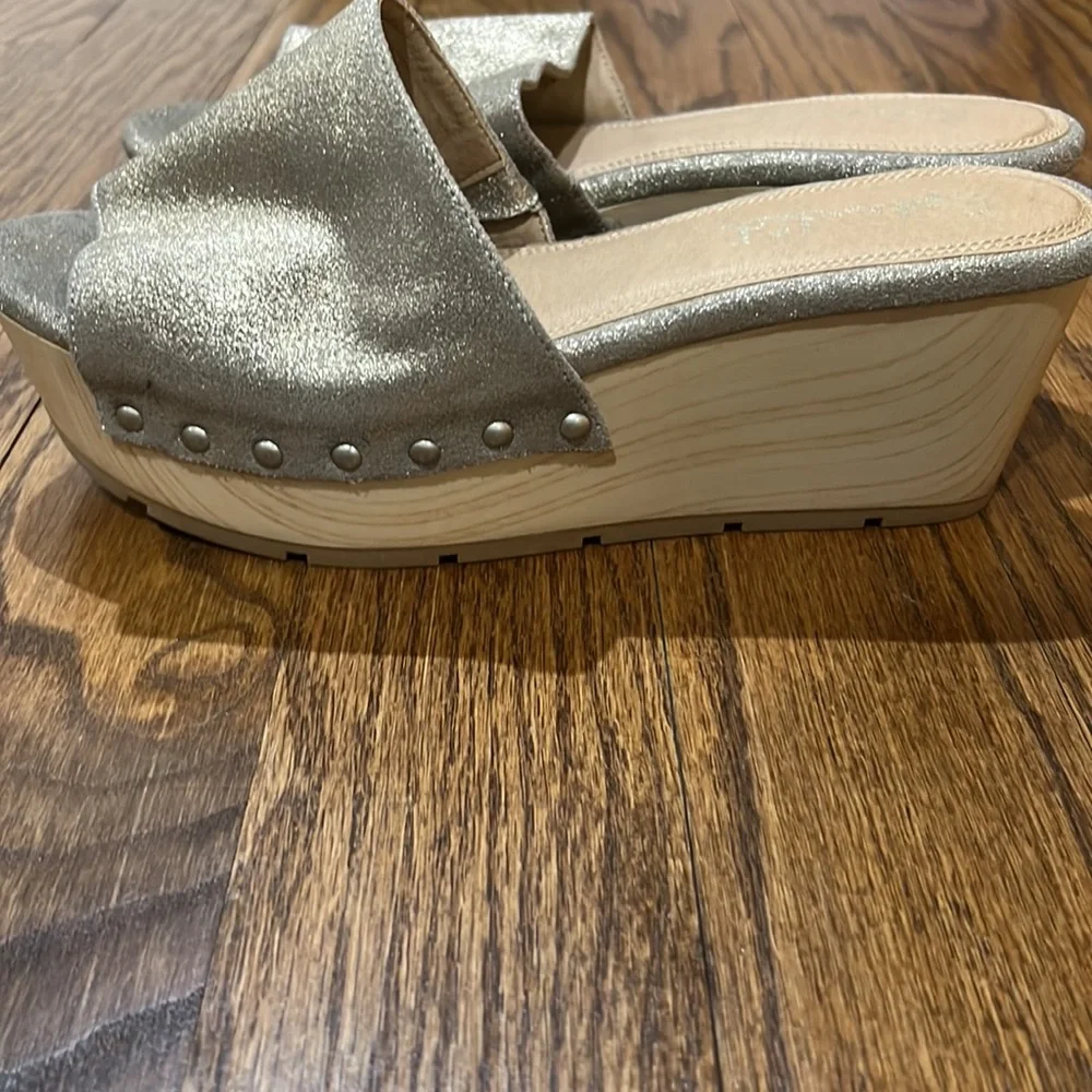 Splendid Gold Metallic Slide Platform Sandals